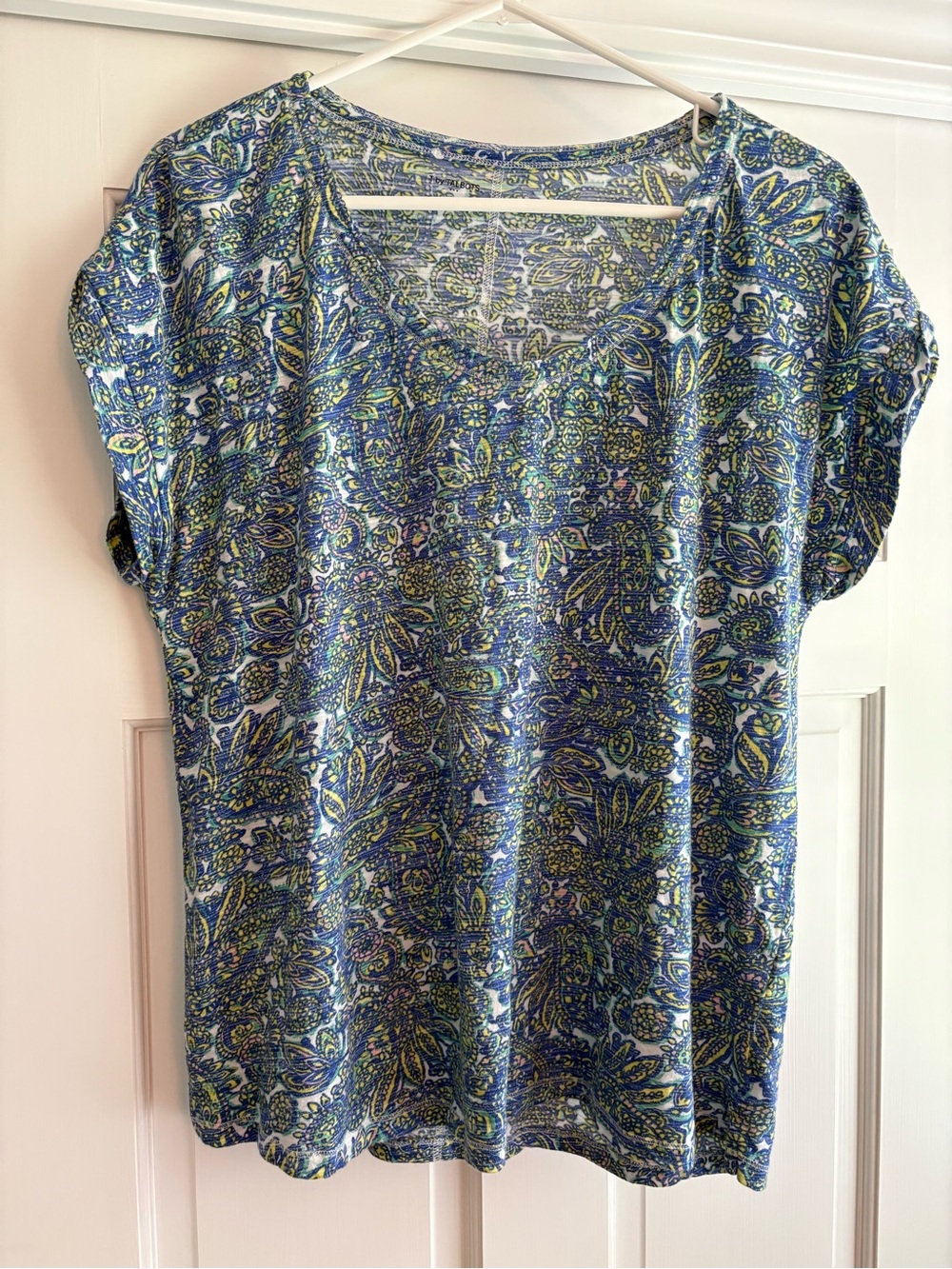 Talbots Blue Paisley Short Sleeve Tee with Green Accents